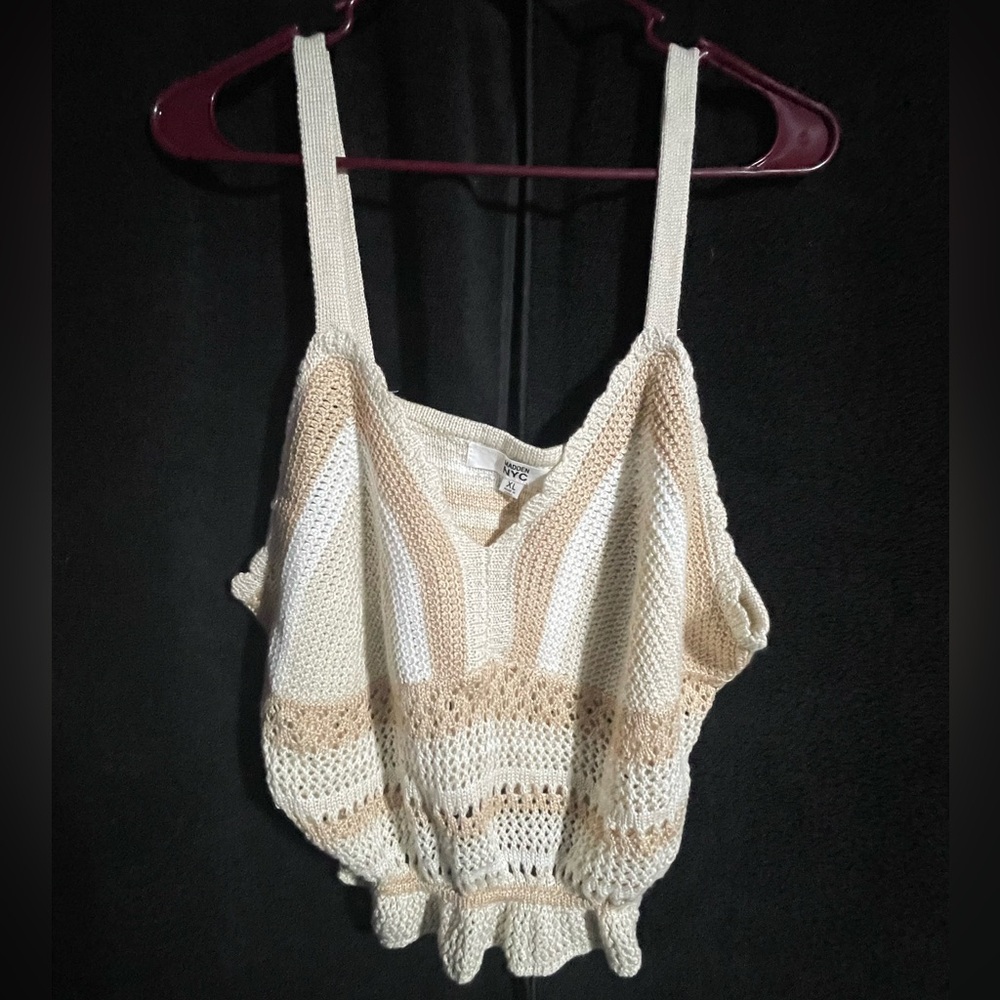 Elegant Knit Tank Top - Cream and Tan
